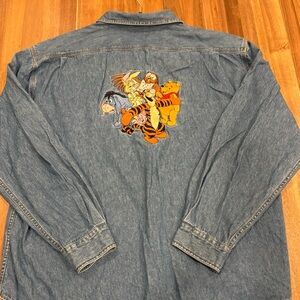 Vintage Disney Store Winnie the Pooh Denim Shirt Jacket XL Embroidered Back